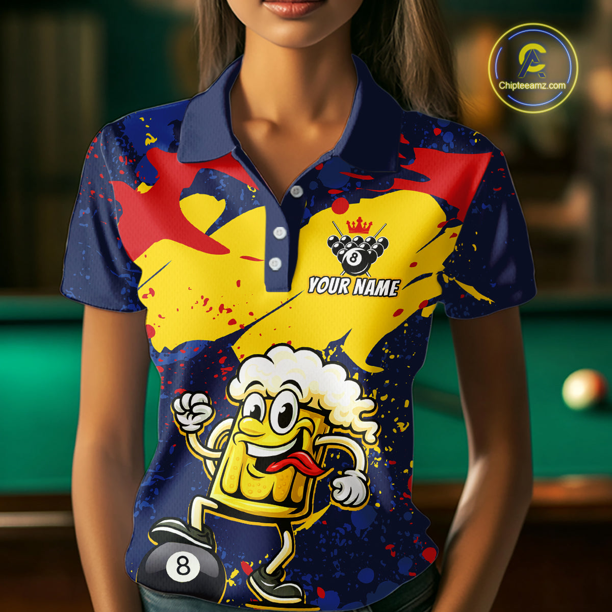 Funny Beer 8 Ball Billiard Shirt for Women Custom Billiard Jersey Pool Shirt Polo & Quarter-Zip BHT19