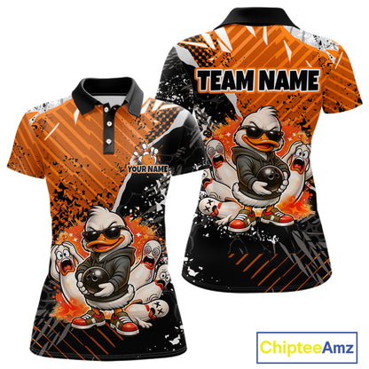 Custom Orange Funny Duck Bowling Team Shirt for Women Bowling League Jersey Polo & Quarter-Zip QZT895