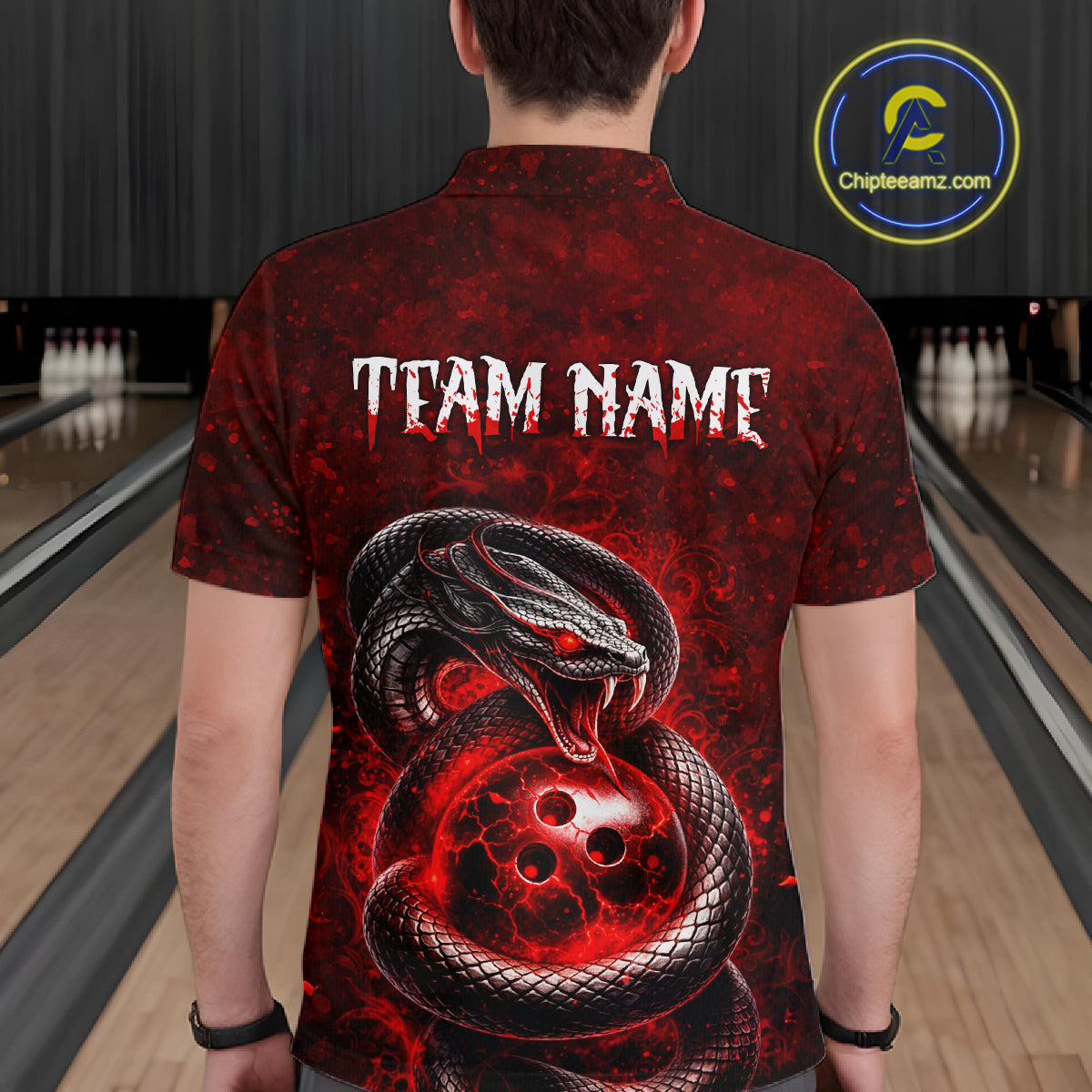 Red Snake Bowling Shirt for Men Personalized Bowling Team Jersey Polo & Quarter-Zip QZT934