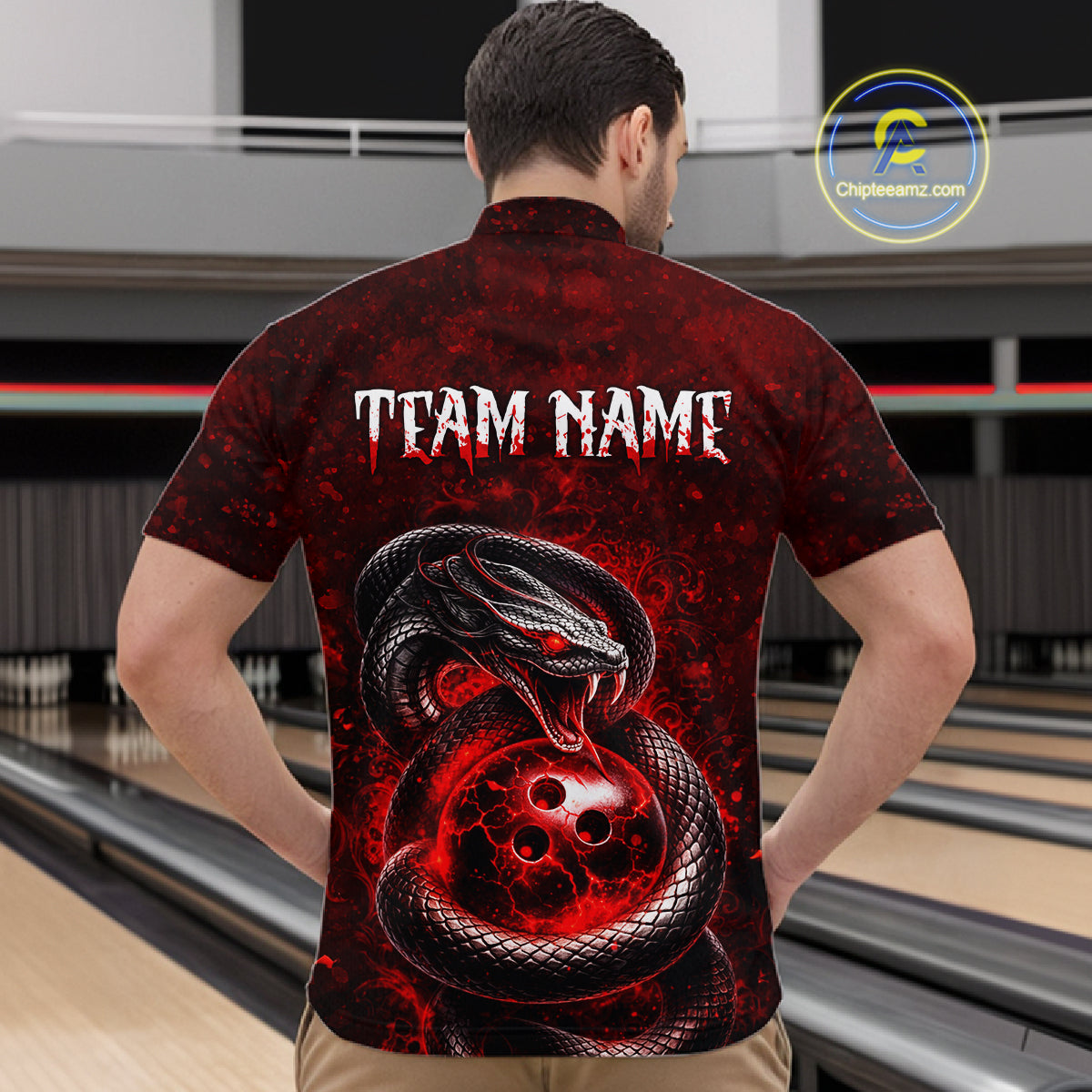 Red Snake Bowling Shirt for Men Personalized Bowling Team Jersey Polo & Quarter-Zip QZT934