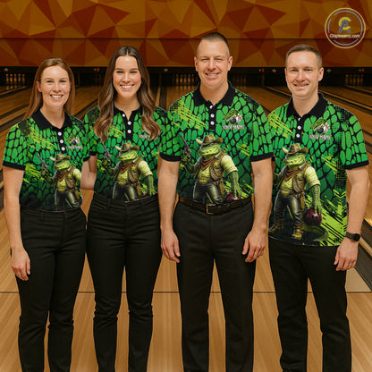 Funny Green Cowboy Alliagator Bowling Shirt for Men Custom Bowling Team Jersey Polo & 1/4-Zip Bowling Outfit QZT1012