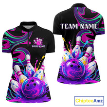 Load image into Gallery viewer, Bowling-themed shirt with colorful design and 'Team Name' text on a white background