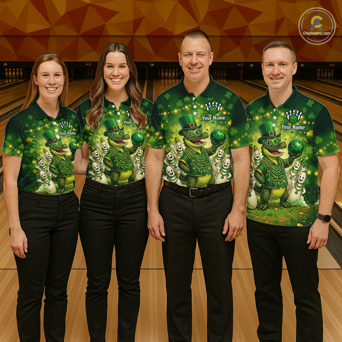 Custom Green Funny Alligator Bowling Shirt Samrock Pattern Bowling St. Patrick's Day for Men QZT935