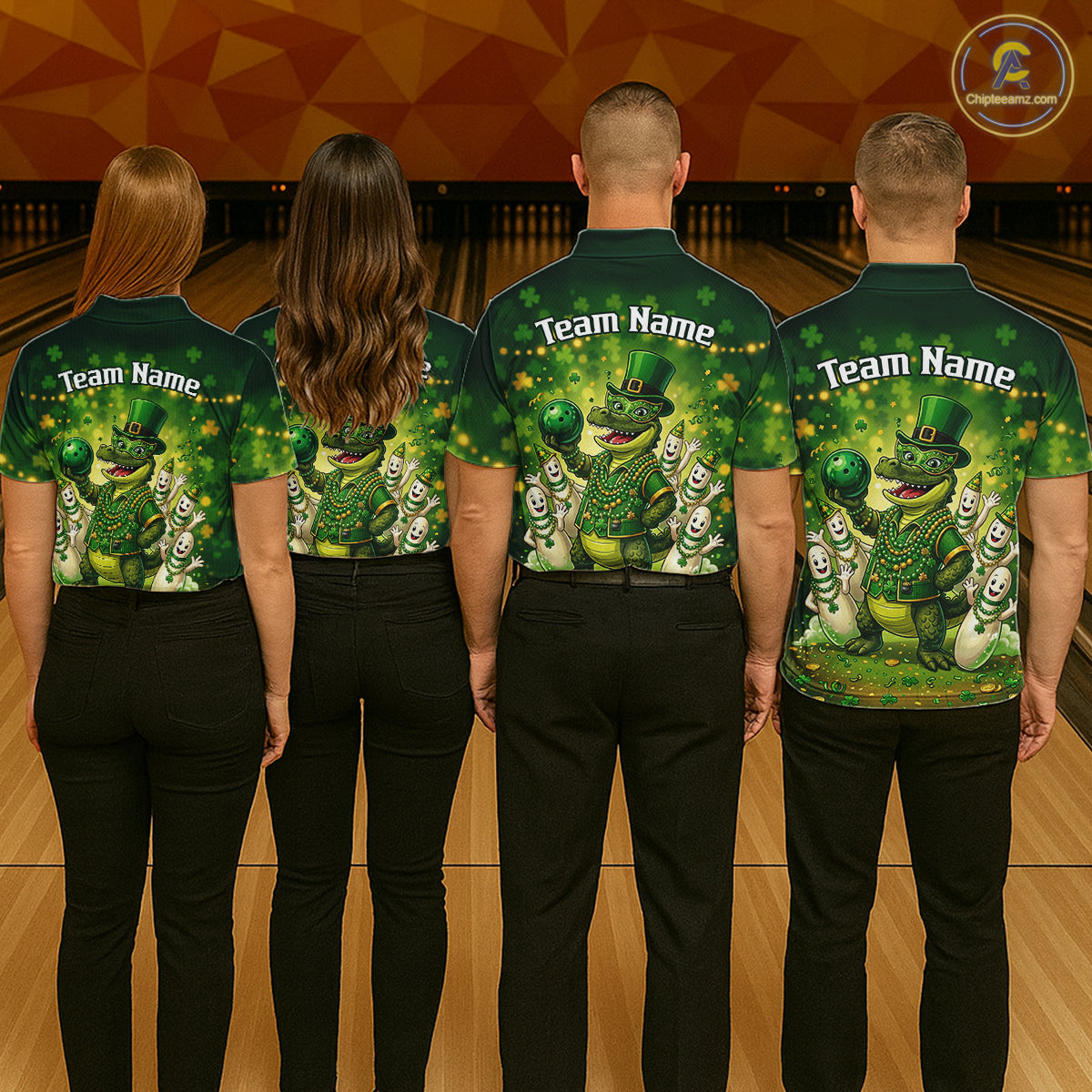 Custom Green Funny Alligator Bowling Shirt Samrock Pattern Bowling St. Patrick's Day for Men QZT935