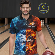 Load image into Gallery viewer, Fire and Ice Wolf Bowling Team Shirt Custom Bowling League Jersey for Men Bowling Polo &amp; 1/4-Zip QZT937