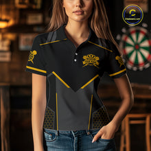 Load image into Gallery viewer, Personalized Yellow Dart Team Shirt for Women Custom Dart Jersey Polo &amp; 1/4-Zip Dartboard Outfit DHT16