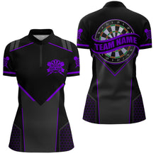 Load image into Gallery viewer, Personalized Purple Dart Team Shirt for Women Custom Dart Jersey Polo &amp; 1/4-Zip Dartboard Outfit DHT16