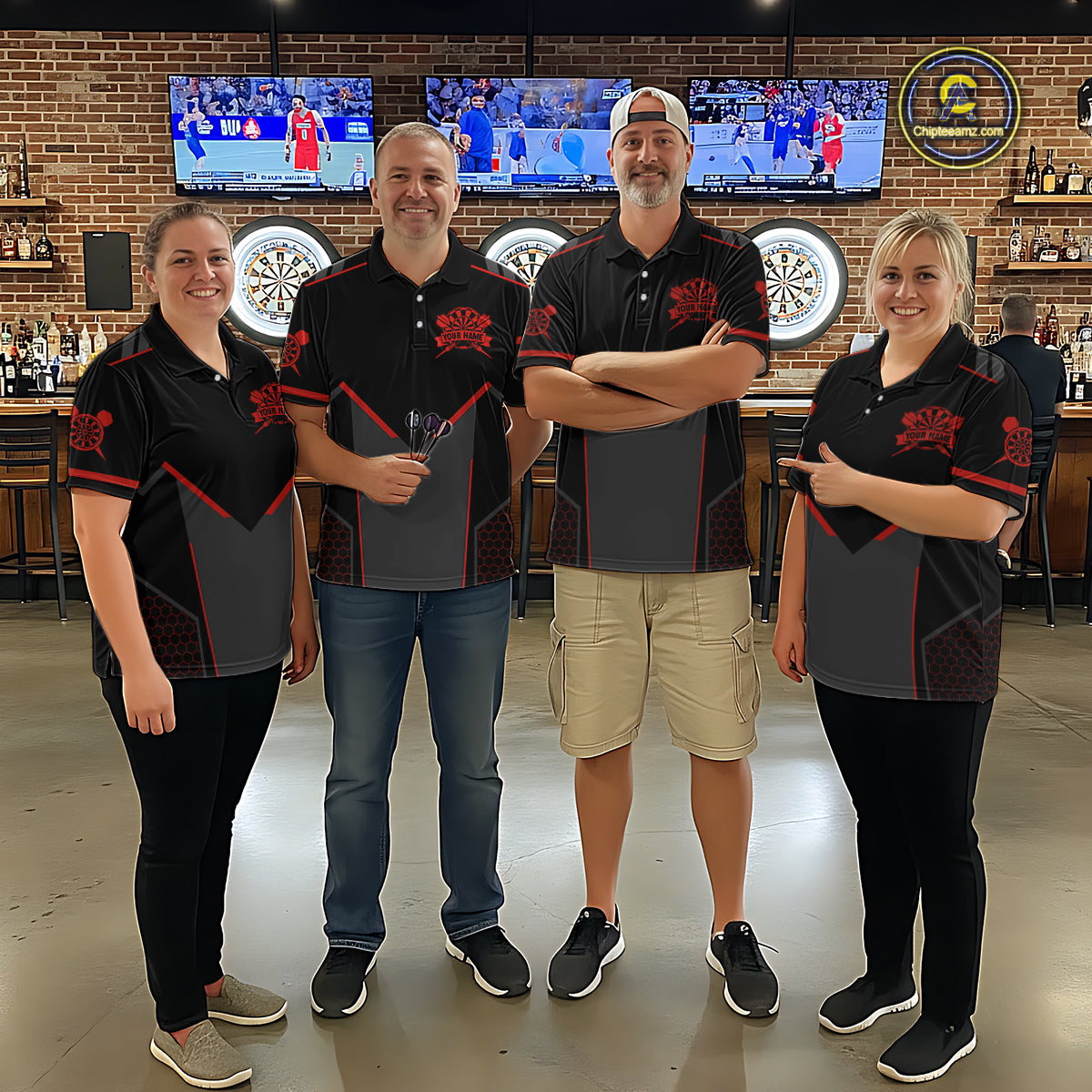 Personalized Red Dart Team Shirt for Men Custom Dart Jersey Polo & 1/4-Zip Dartboard Outfit DHT16