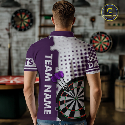 Purple & White Dart Shirts for Men Custom Dart Team Jersey Dartboard Shirt Unisex DHT19
