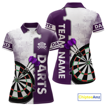 Load image into Gallery viewer, Purple &amp; White Dart Shirts for Women Custom Dart Team Jersey Dartboard Shirt Unisex DHT19