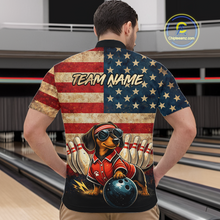 Load image into Gallery viewer, Custom American Flag Retro Dachshund Bowling Shirt Bowling Team Jersey for Men Polo &amp; Quarter-Zip QZT942