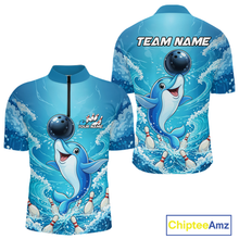Load image into Gallery viewer, Custom Funny Dolphin Bowling Polo Shirt Blue Ocean Theme Team Jersey Bowling Outfit for Men QZT857