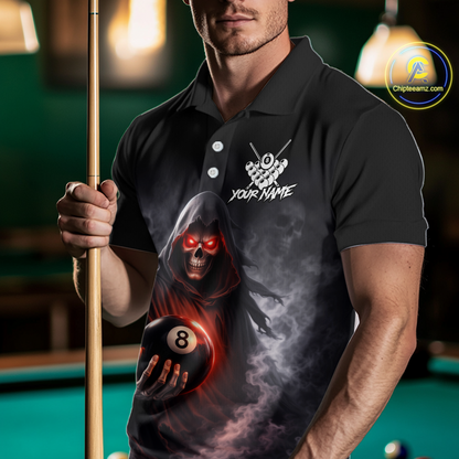 Custom Grim Reaper Billiard Shirts for Men 8 Ball Pool Shirt Polo & Quarter-Zip Billiard Jersey Unisex BHT7