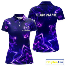 Load image into Gallery viewer, Custom Neon Purple Star Bowling Shirt for Women Bowling Jersey Polo &amp; Quarter-Zip QZT1025