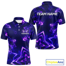 Load image into Gallery viewer, Custom Neon Purple Star Bowling Shirt for Men Bowling Jersey Polo &amp; Quarter-Zip QZT1025