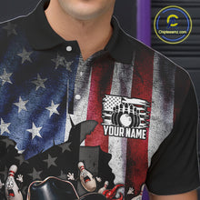 Load image into Gallery viewer, Polo shirt with American flag design and bowling graphic, featuring 'Your Name' text.