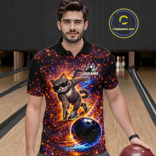 Load image into Gallery viewer, Custom Galaxy Funny Cat Bowling Shirt for Men Bowling League Jersey Polo &amp; Quarter-Zip Bowling Outfit QZT917