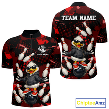 Load image into Gallery viewer, Custom Red Funny Duck Bowling Shirt for Men Bowling Jersey Polo &amp; 1/4 Zip Bowling Outfit QZT943
