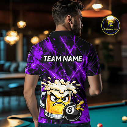 Custom Purple Funny Beer Billiard Shirt for Men Billiard Jersey 8 Ball Pool Shirt Outfit BHT23