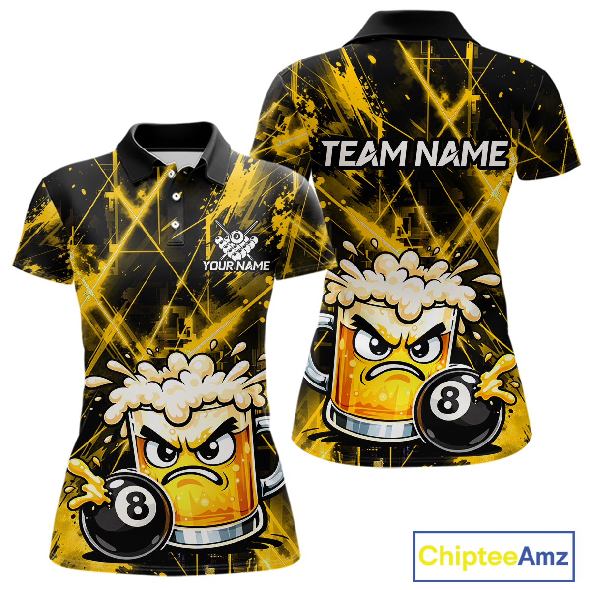 Custom Yellow Funny Beer Billiard Shirt for Women Billiard Jersey 8 Ball Pool Shirt Outfit BHT23