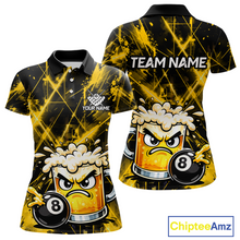 Load image into Gallery viewer, Custom Yellow Funny Beer Billiard Shirt for Women Billiard Jersey 8 Ball Pool Shirt Outfit BHT23