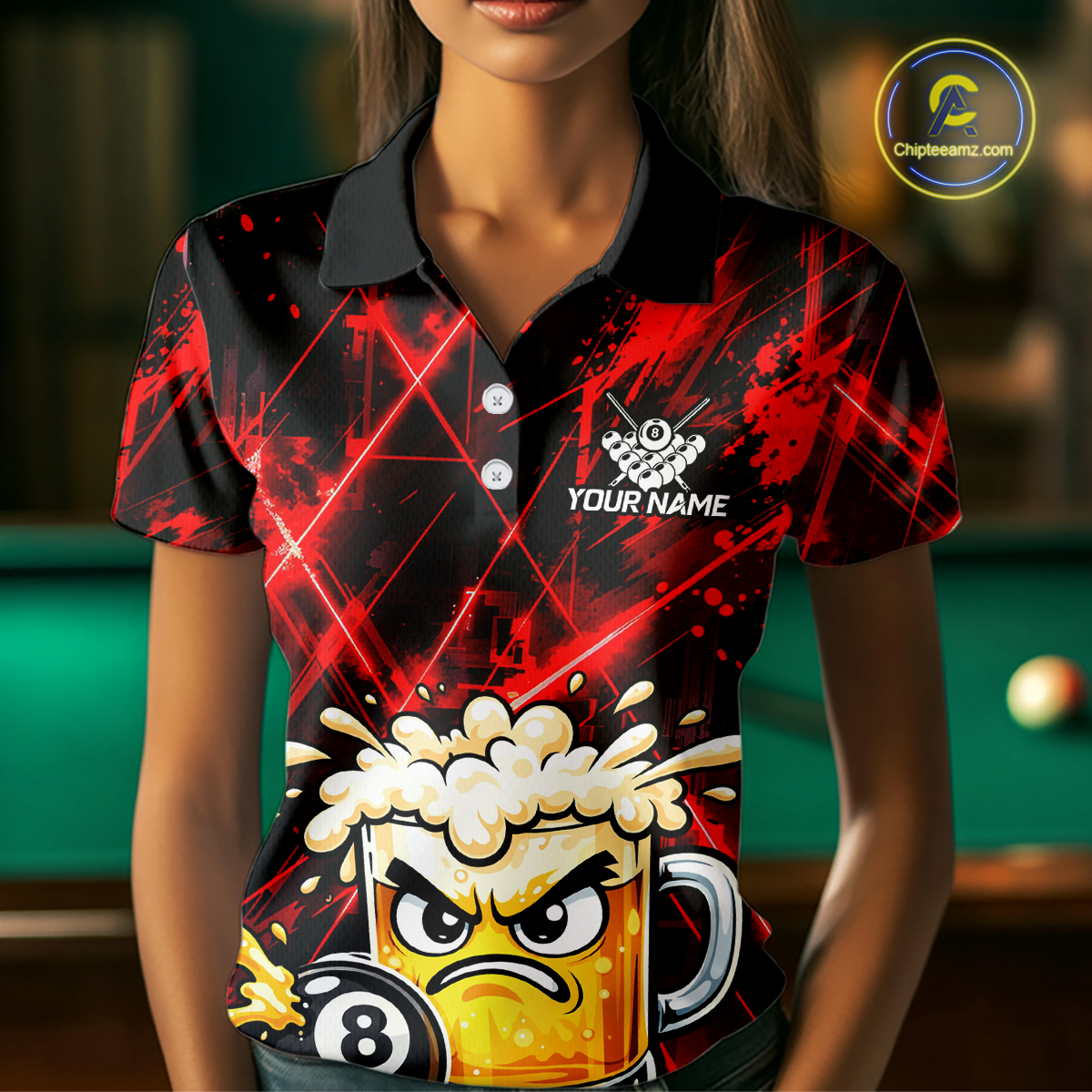 Custom Red Funny Beer Billiard Shirt for Women Billiard Jersey 8 Ball Pool Shirt Outfit BHT23