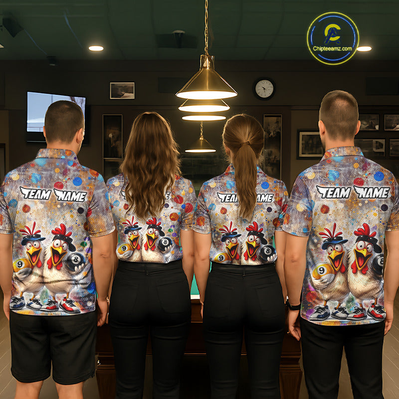 Custom Funny Chicken Billiard Shirt for Men Colorful 8 Ball & 9 Ball Shirt Buddy Billiard Jersey BHT42