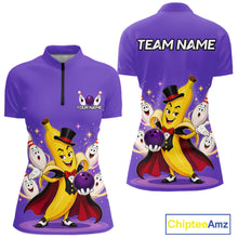 Load image into Gallery viewer, Purple shirt with cartoon banana character and customizable text on a white background