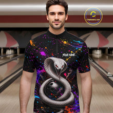Load image into Gallery viewer, Man wearing a black shirt with a snake design in a bowling alley