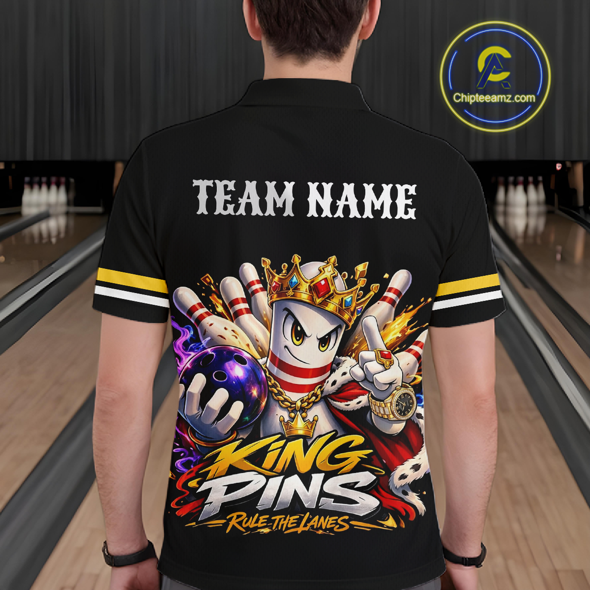Custom King Pins Bowling Shirt for Men Bowling Team Jersey Polo & Quarter-Zip Shirt Bowling Tournament QZT950