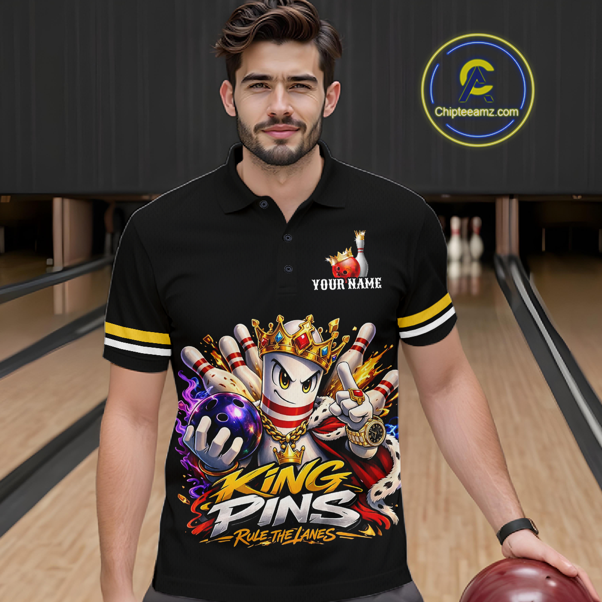 Custom King Pins Bowling Shirt for Men Bowling Team Jersey Polo & Quarter-Zip Shirt Bowling Tournament QZT950