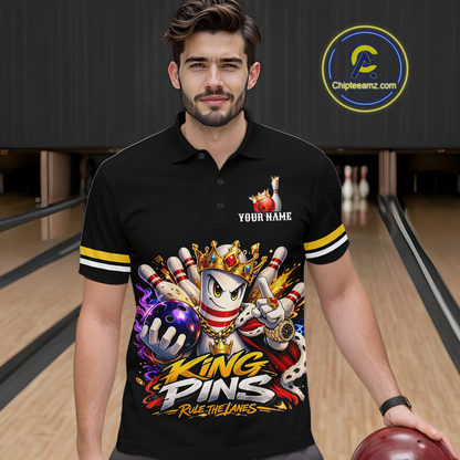 Custom King Pins Bowling Shirt for Men Bowling Team Jersey Polo & Quarter-Zip Shirt Bowling Tournament QZT950