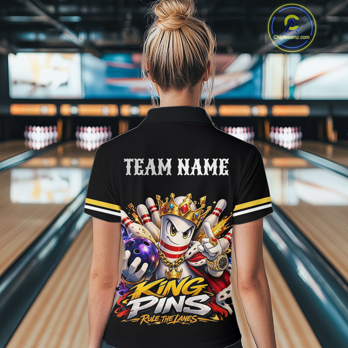 Custom King Pins Bowling Shirt for Women Bowling Team Jersey Polo & Quarter-Zip Shirt Bowling Tournament QZT950