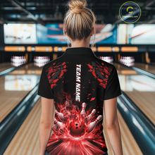 Load image into Gallery viewer, Custom Red Flame Bowling Team Shirt for Men Polo &amp; 1/4-Zip Bowling Jersey Bowling League Uniform QZT866