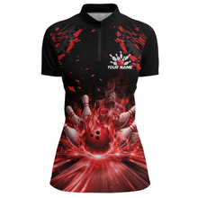 Load image into Gallery viewer, Custom Red Flame Bowling Team Shirt for Men Polo &amp; 1/4-Zip Bowling Jersey Bowling League Uniform QZT866