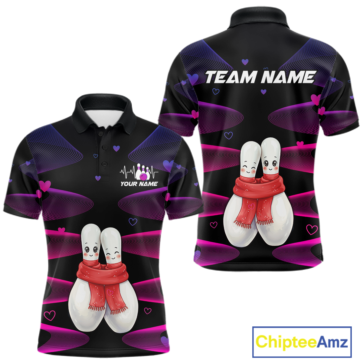 Personalized Valentine Bowling Shirt for Couples Bowling Jersey Pink Bowling Gift Polo & 1/4-Zip QZT870