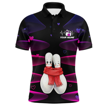 Personalized Valentine Bowling Shirt for Couples Bowling Jersey Pink Bowling Gift Polo & 1/4-Zip QZT870