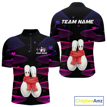 Personalized Valentine Bowling Shirt for Couples Bowling Jersey Pink Bowling Gift Polo & 1/4-Zip QZT870
