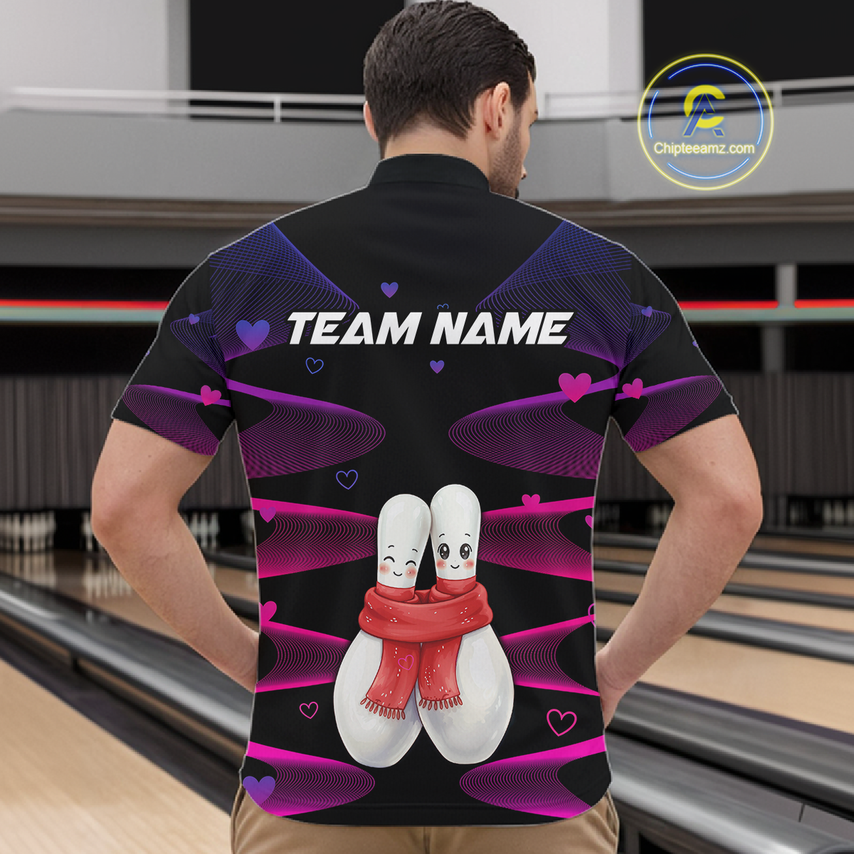 Personalized Valentine Bowling Shirt for Couples Bowling Jersey Pink Bowling Gift Polo & 1/4-Zip QZT870