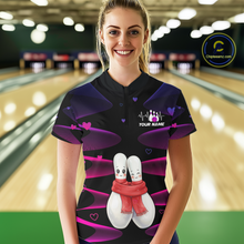 Load image into Gallery viewer, Personalized Valentine Bowling Shirt for Couples Bowling Jersey Pink Bowling Gift Polo &amp; 1/4-Zip QZT870