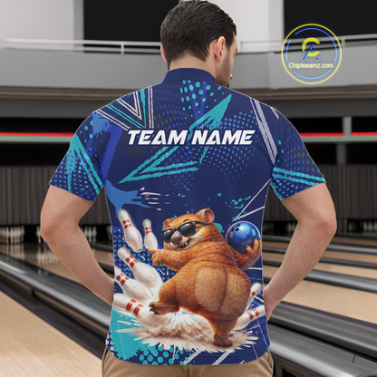 Custom Funny Wombat Bowling Team Shirt Navy Bowling Jersey for Men Bowling Performance QZT924