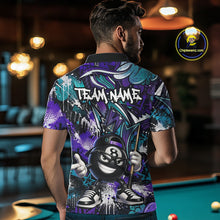Load image into Gallery viewer, Person wearing a colorful polo shirt with a pool ball design in a bar setting
