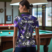 Load image into Gallery viewer, Person wearing a purple jersey with a billiards design in a pool hall.