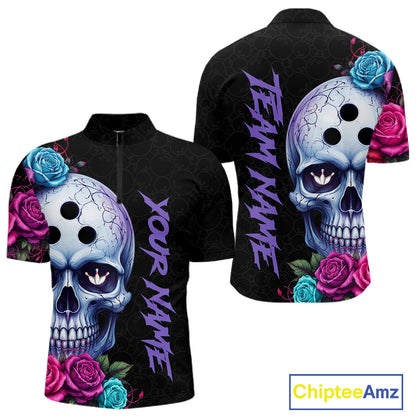 Black jersey with colorful skull and rose design on front and back, customizable text 'Your Name'.