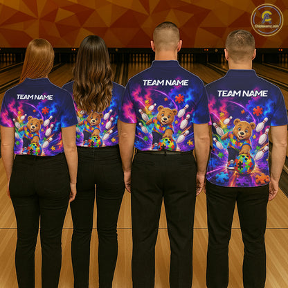 Colorful Autism Bear Bowling Shirt Custom Bowling Jersey League for Women Polo & 1/4-Zip QZT1052
