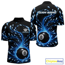 Load image into Gallery viewer, Black and blue sports jersey with 8-ball design and 'Team Name' text on a white background.