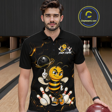 Load image into Gallery viewer, Black &amp; Gold Funny Bee Bowling Shirt for Men Custom Bowling Team Jersey League Polo &amp; Quarter-Zip QZT1008