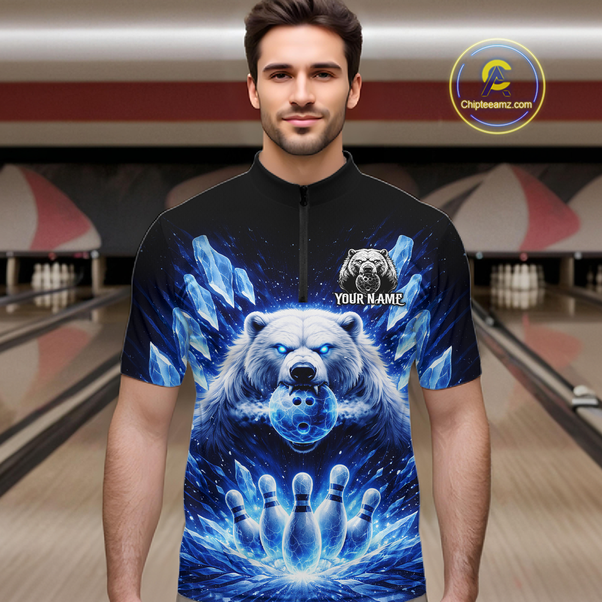 Custom Polar Beer Bowling Shirt for Men Ice Bowling Jersey Polo & 1/4-Zip Bowling Uniform for Team QZT972