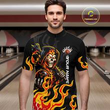 Load image into Gallery viewer, Custom Orange Flame Skull Bowling Shirt for Men Bowling Jersey League Bowling Gifts QZT842