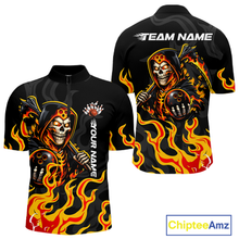Load image into Gallery viewer, Custom Orange Flame Skull Bowling Shirt for Men Bowling Jersey League Bowling Gifts QZT842